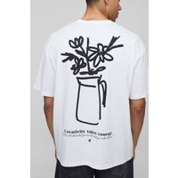 Oversize T-Shirt mit floralem Vasen-Print - Weiß - XS, Weiß von boohooman