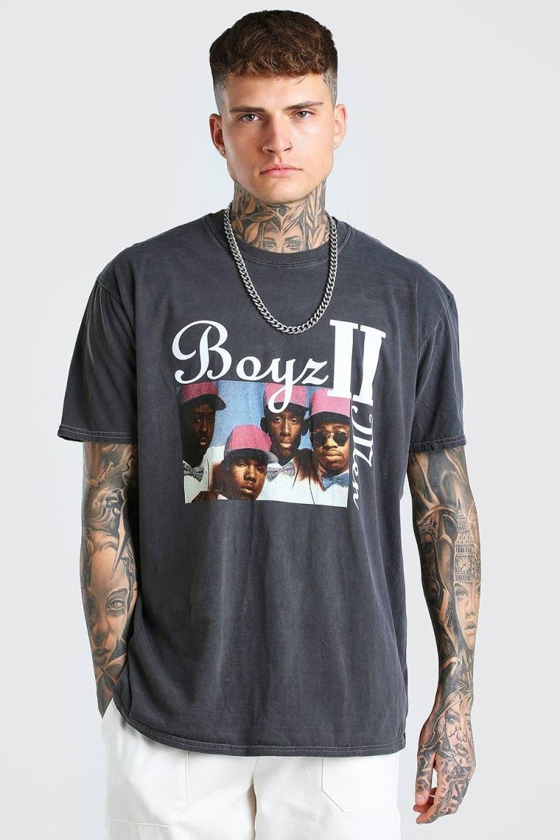 Oversize T-Shirt mit lizenziertem Boys 2 Men Print - anthrazit - S, anthrazit von boohooman