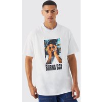 Oversize T-Shirt mit lizenziertem Burna Boy Print - Weiß - XS, Weiß von boohooman