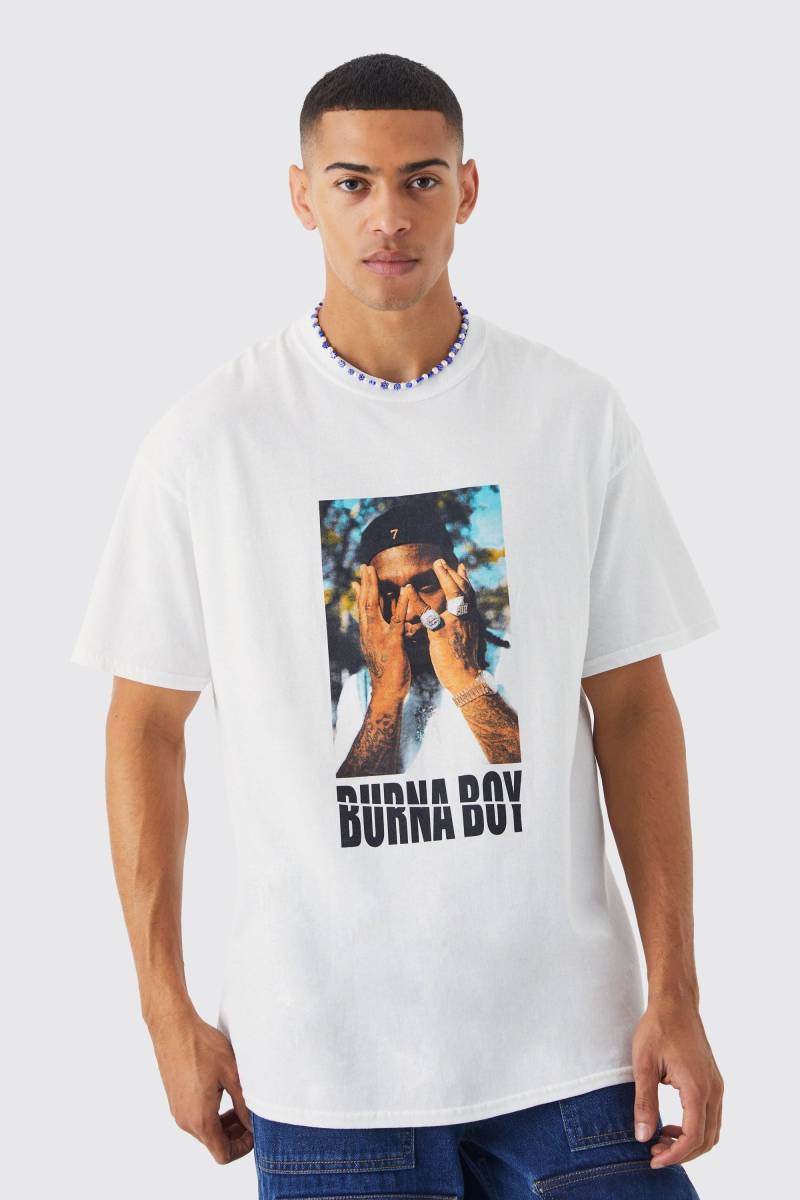 Oversize T-Shirt mit lizenziertem Burna Boy Print - Weiß - XS, Weiß von boohooman