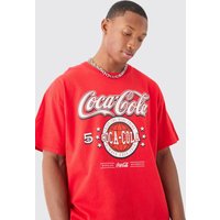 Oversize T-Shirt mit lizenziertem Coca Cola Print - Rot - M, Rot von boohooman