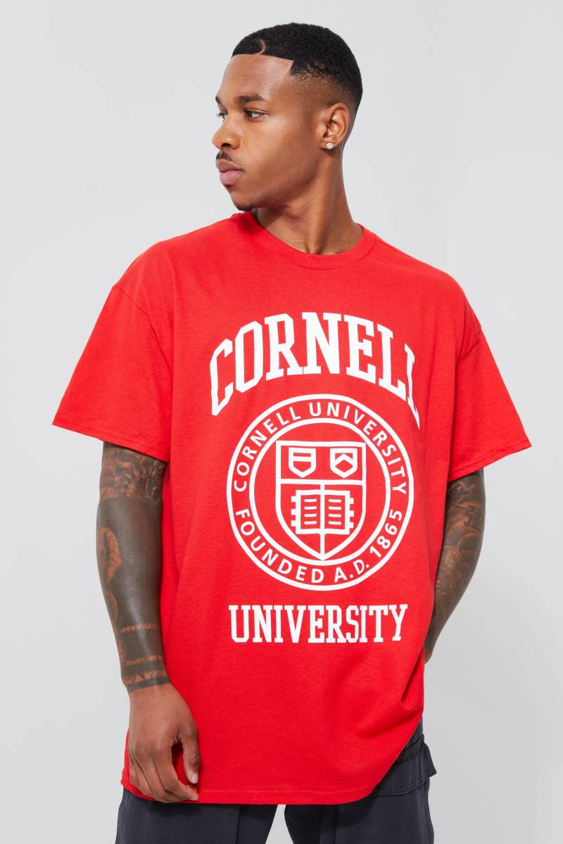 Oversize T-Shirt mit lizenziertem Cornell Print - Rot - XS, Rot Oversize T-Shirt mit lizenziertem Cornell Print - Rot - XS, Rot von boohooman
