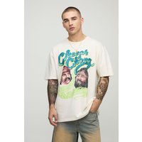 Oversize T-Shirt mit lizenziertem Ecru Print - XS, Ecru Oversize T-Shirt mit lizenziertem Ecru Print - XS, Ecru von boohooman