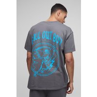 Oversize T-Shirt mit lizenziertem Fall Out Boy Band Print - Grau - L, Grau von boohooman