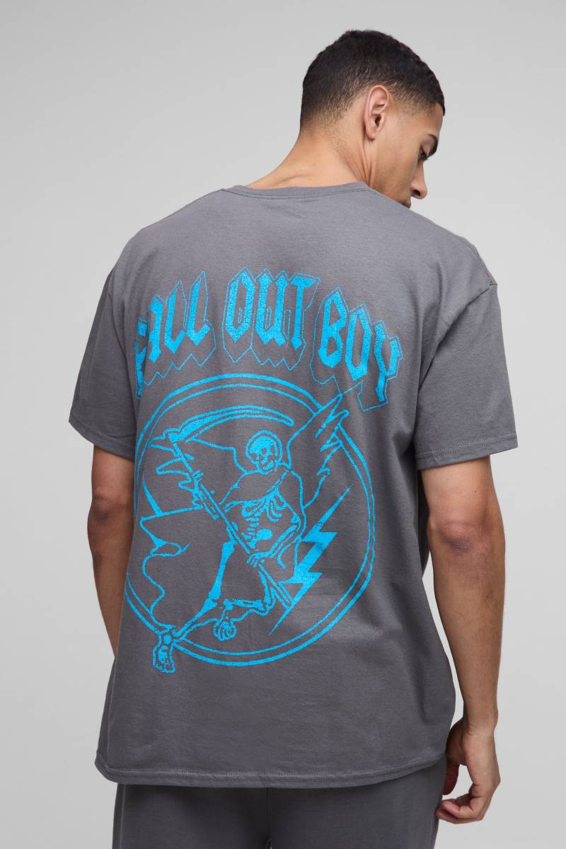 Oversize T-Shirt mit lizenziertem Fall Out Boy Band Print - Grau - L, Grau von boohooman