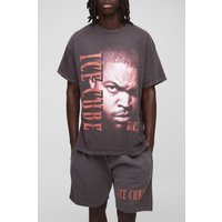Oversize T-Shirt mit lizenziertem Ice Cube Print & Shorts - Braun - M, Braun von boohooman