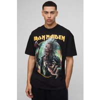 Oversize T-Shirt mit lizenziertem Iron Maiden Print - Schwarz - S, Schwarz von boohooman