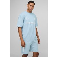 Oversize T-Shirt & Shorts mit Homme Moto Print - Blau - XL, Blau Oversize T-Shirt & Shorts mit Homme Moto Print - Blau - XL, Blau von boohooman