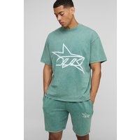 Oversize T-Shirt & Shorts mit M Stern Print - Grün - M, Grün Oversize T-Shirt & Shorts mit M Stern Print - Grün - M, Grün von boohooman