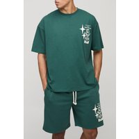 Oversize T-Shirt & Shorts mit Moto-Print - Grün - L, Grün Oversize T-Shirt & Shorts mit Moto-Print - Grün - L, Grün von boohooman