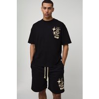 Oversize T-Shirt & Shorts mit Moto-Print - Schwarz - XS, Schwarz Oversize T-Shirt & Shorts mit Moto-Print - Schwarz - XS, Schwarz von boohooman