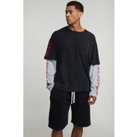 Oversize T-Shirt & Shorts mit Official Print - Grau - XS, Grau Oversize T-Shirt & Shorts mit Official Print - Grau - XS, Grau von boohooman