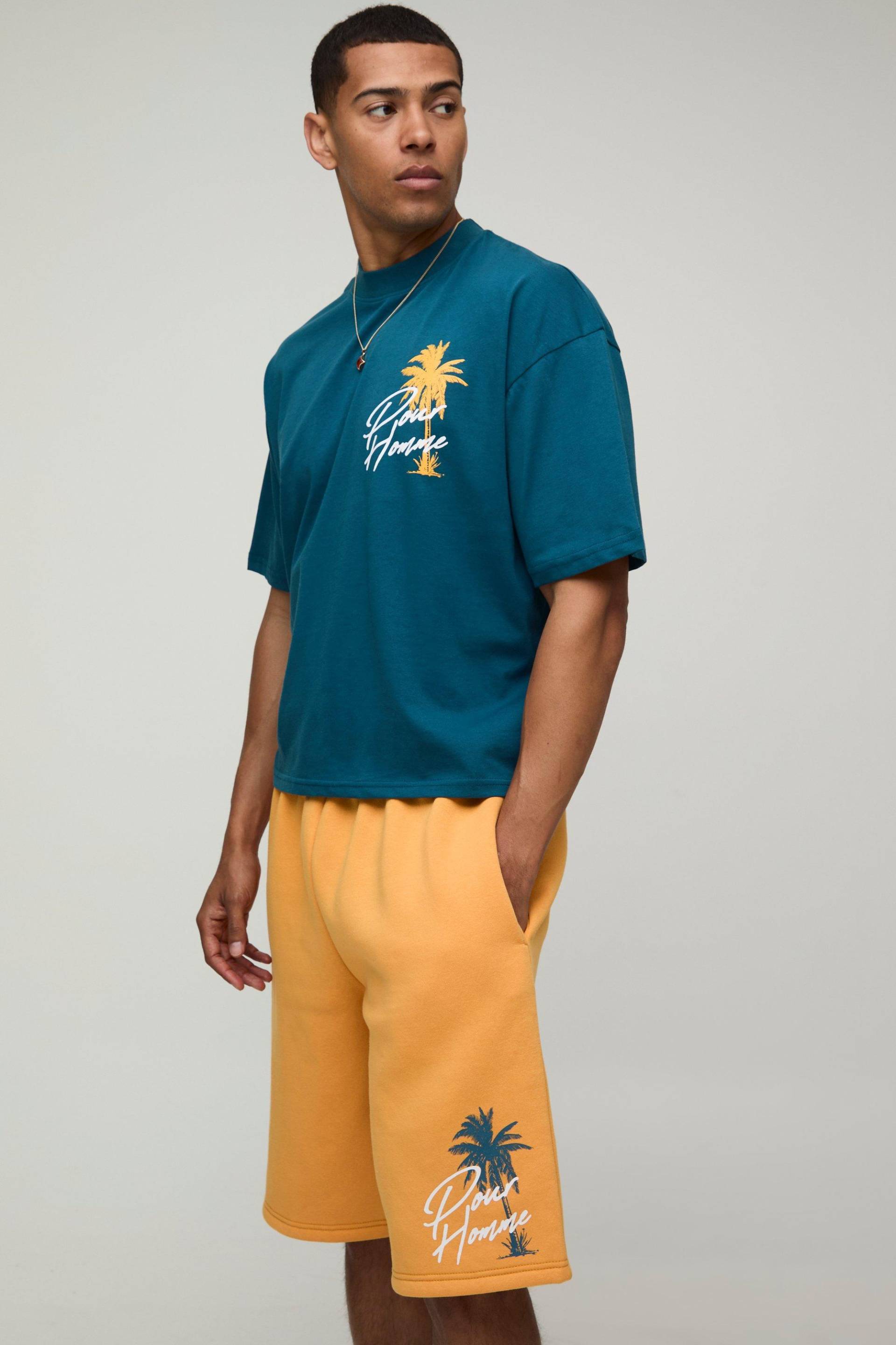 Oversize T-Shirt und Shorts mit Print - Petrol - XL, Petrol Oversize T-Shirt und Shorts mit Print - Petrol - XL, Petrol von boohooman