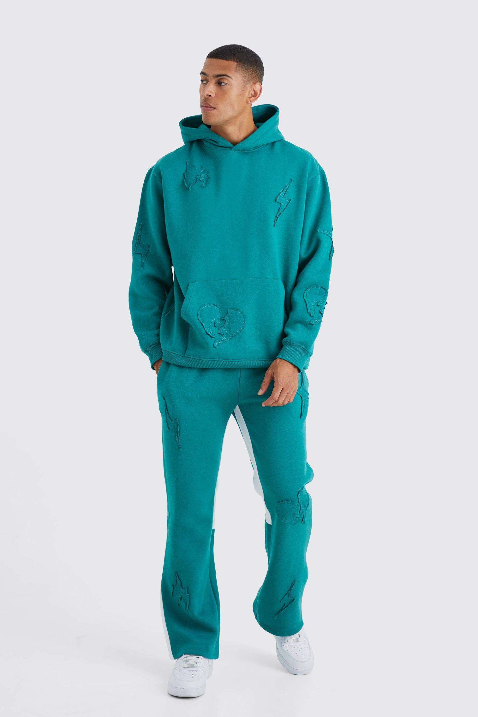 Oversize Trainingsanzug mit Applikation und Kapuze - Petrol - S, Petrol Oversize Trainingsanzug mit Applikation und Kapuze - Petrol - S, Petrol von boohooman