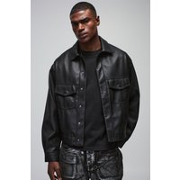 Oversize Trucker-Jacke mit PU Naht-Detail - Schwarz - M, Schwarz von boohooman