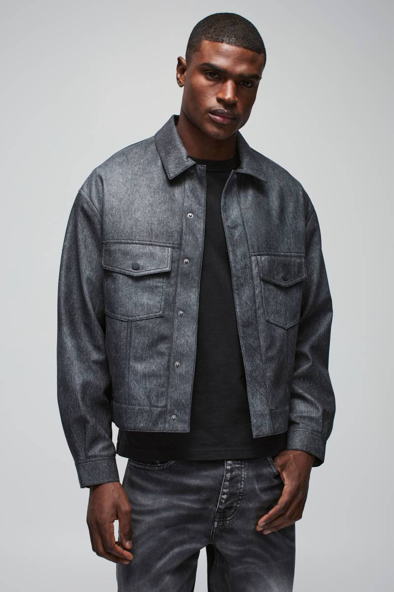 Oversize Twill Trucker-Jacke mit Naht-Detail - Grau - S, Grau von boohooman