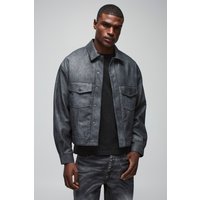 Oversize Twill Trucker-Jacke mit Naht-Detail - Grau - XL, Grau von boohooman