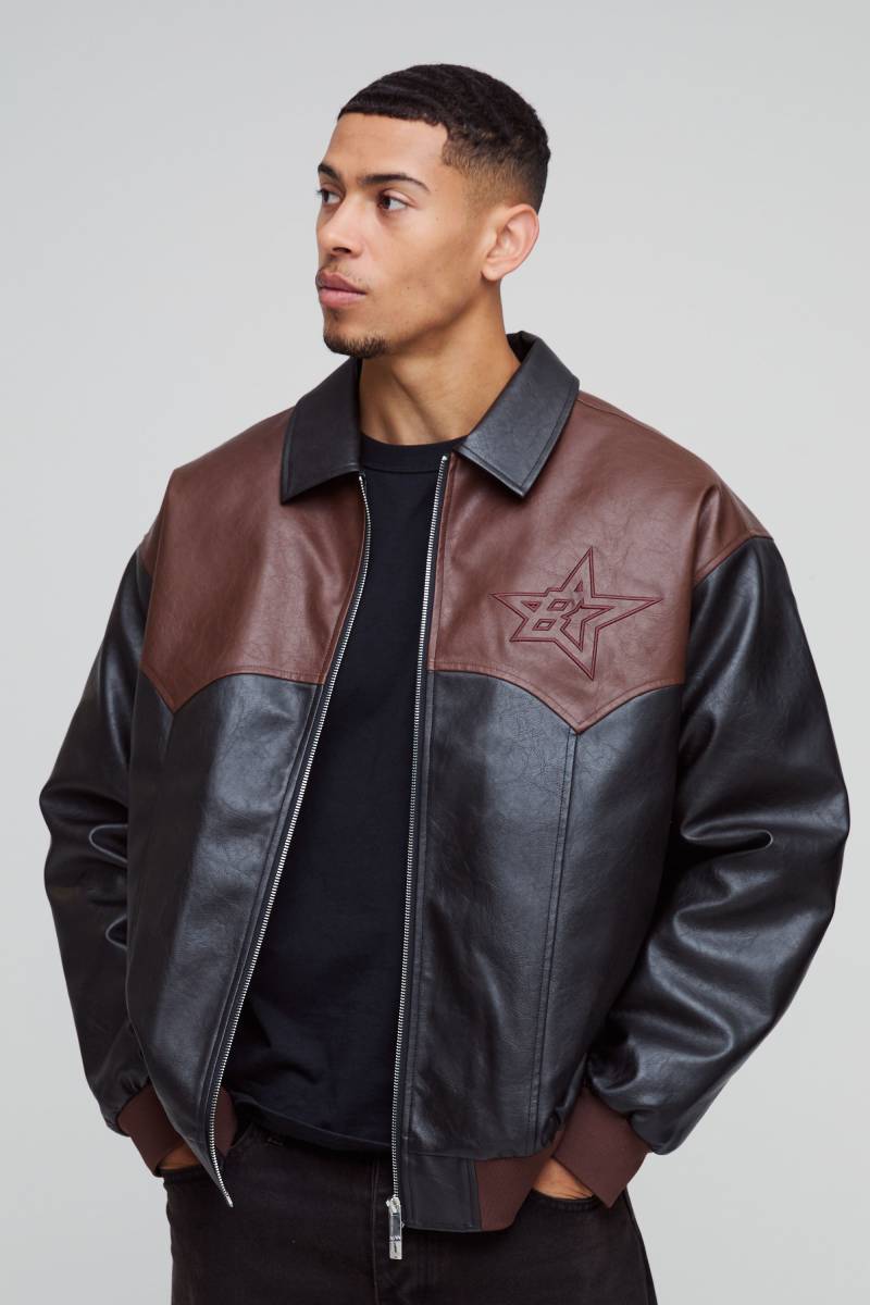 Oversize Western-Bomberjacke mit Kragen - Schwarz - XS, Schwarz Oversize Western-Bomberjacke mit Kragen - Schwarz - XS, Schwarz von boohooman