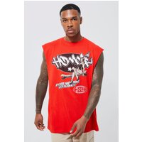 Oversize vesttop mit Homme Print - Rot - M, Rot von boohooman