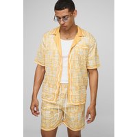 Oversize Satin-Hemd und Shorts mit abstraktem Print - Gelb - XS, Gelb von boohooman