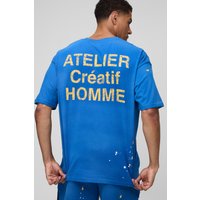 Oversize T-Shirt mit Farbspritzern - Blau - XS, Blau Oversize T-Shirt mit Farbspritzern - Blau - XS, Blau von boohooman