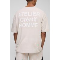 Oversize T-Shirt mit Farbspritzern - Grau - XS, Grau Oversize T-Shirt mit Farbspritzern - Grau - XS, Grau von boohooman