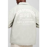 Oversize Hemd mit Auto Shorts-Print und Kragen - Grau - S, Grau von boohooman