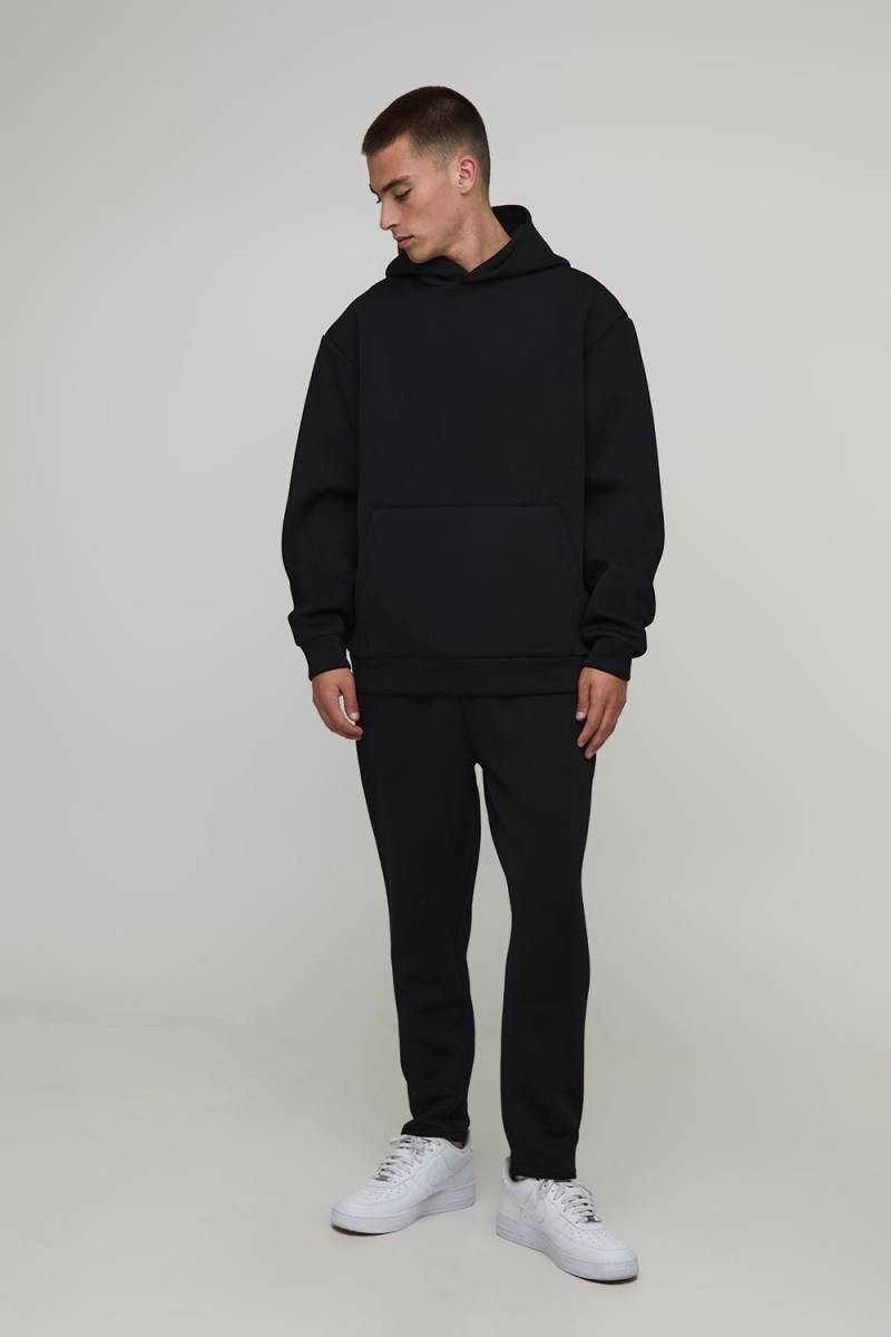 Oversized Bonded Scuba Hooded Cropped Jogger Tracksuit - Schwarz - S, Schwarz von boohooman