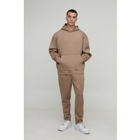 Oversized Bonded Scuba Hooded Cropped Jogger Tracksuit - Taupe - L, Taupe von boohooman