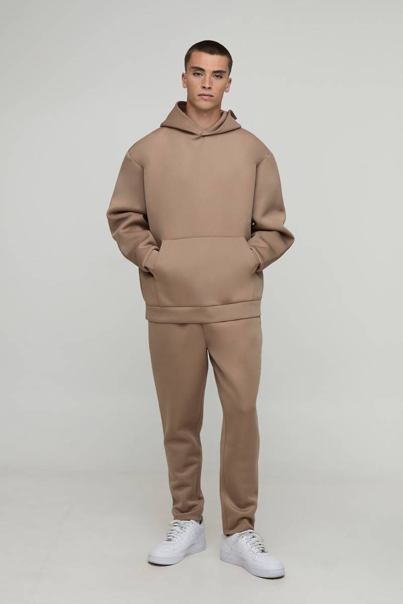 Oversized Bonded Scuba Hooded Cropped Jogger Tracksuit - Taupe - S, Taupe von boohooman