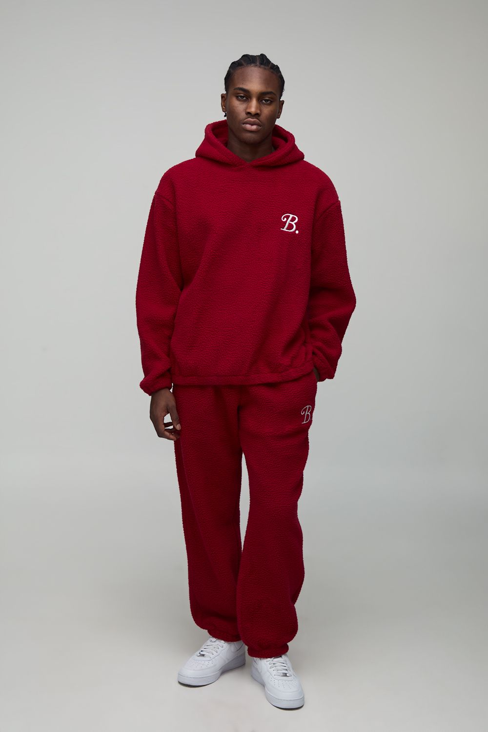 Oversize Borg-Hoodie mit B-Stickerei & Jogginghose - Rot - M, Rot Oversize Borg-Hoodie mit B-Stickerei & Jogginghose - Rot - M, Rot von boohooman