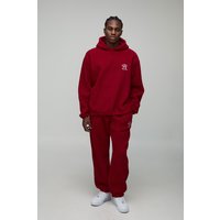 Oversize Borg-Hoodie mit B-Stickerei & Jogginghose - Rot - XL, Rot von boohooman