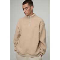 Oversized Borg Man Script Embroidered Quarter Zip Sweatshirt - Grau - XL, Grau von boohooman