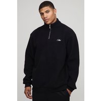 Oversized Borg Man Script Embroidered Quarter Zip Sweatshirt - Schwarz - L, Schwarz von boohooman