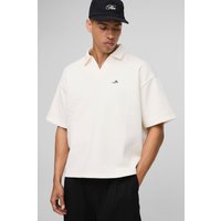 Kurzärmliges kastiges Oversize Rugby-Poloshirt mit B-Stickerei - Ecru - S, Ecru von boohooman