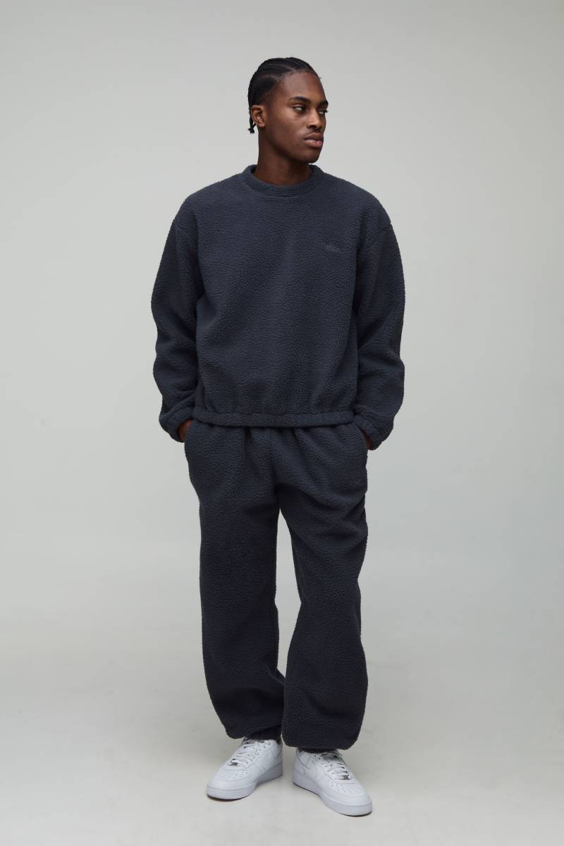 Kastige Oversize Man Borg-Sweatshirt Besticktes Sweatshirt - Grau - S, Grau von boohooman