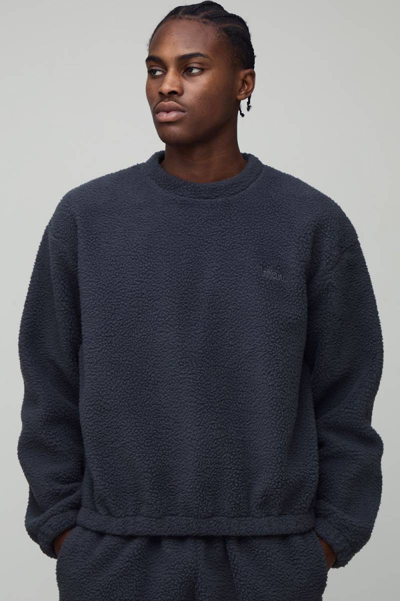 Kastige Oversize Man Borg-Sweatshirt Besticktes Sweatshirt - Grau - XL, Grau von boohooman