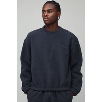 Kastige Oversize Man Borg-Sweatshirt Besticktes Sweatshirt - Grau - XS, Grau von boohooman