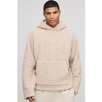 Kastiger Oversize Raglan Borg-Hoodie - Taupe - XS, Taupe Kastiger Oversize Raglan Borg-Hoodie - Taupe - XS, Taupe von boohooman