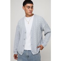 Oversized Boxy Cable Knit Cardigan - Grau - M, Grau von boohooman