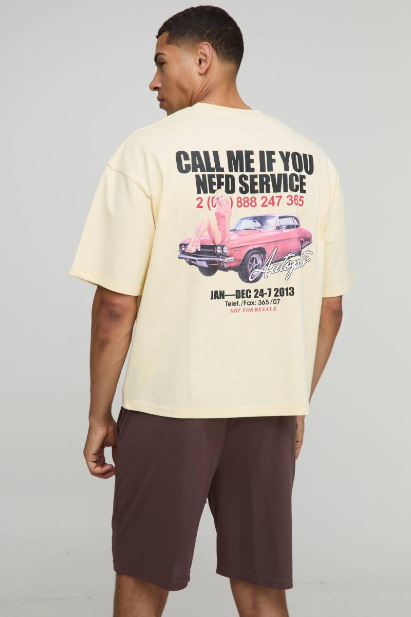 Oversized Boxy Car Print T-Shirt and Mesh Short Set - Gelb - XS, Gelb von boohooman