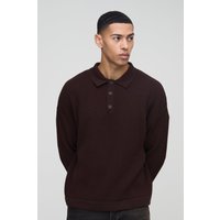 Kastiger Oversize Polo-Pullover - Braun - M, Braun Kastiger Oversize Polo-Pullover - Braun - M, Braun von boohooman