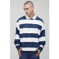 Langärmliges kastiges zerrissenes Oversize Rugby-Poloshirt - Blau - XL, Blau von boohooman