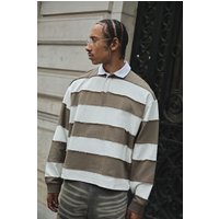 Langärmliges kastiges zerrissenes Oversize Rugby-Poloshirt - Braun - L, Braun von boohooman