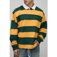 Langärmliges kastiges zerrissenes Oversize Rugby-Poloshirt - Grün - L, Grün von boohooman