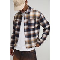Oversized Boxy Distressed check Check Shirt - Blau - XS, Blau von boohooman
