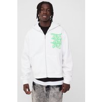 Kastiger Oversize Hoodie mit Print und Reißverschluss - Weiß - M, Weiß Kastiger Oversize Hoodie mit Print und Reißverschluss - Weiß - M, Weiß von boohooman