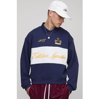 Kastiges Oversize Edition Sweatshirt mit Stickerei und Kragen - Blau - XS, Blau von boohooman