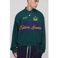Kastiges Oversize Edition Sweatshirt mit Stickerei und Kragen - Grün - M, Grün von boohooman