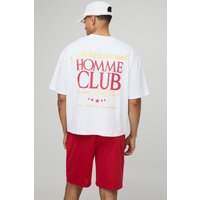Kastiges Oversize T-Shirt mit Homme Club Stickerei und Mesh-Shorts - Rot - S, Rot Kastiges Oversize T-Shirt mit Homme Club Stickerei und Mesh-Shorts - Rot - S, Rot von boohooman